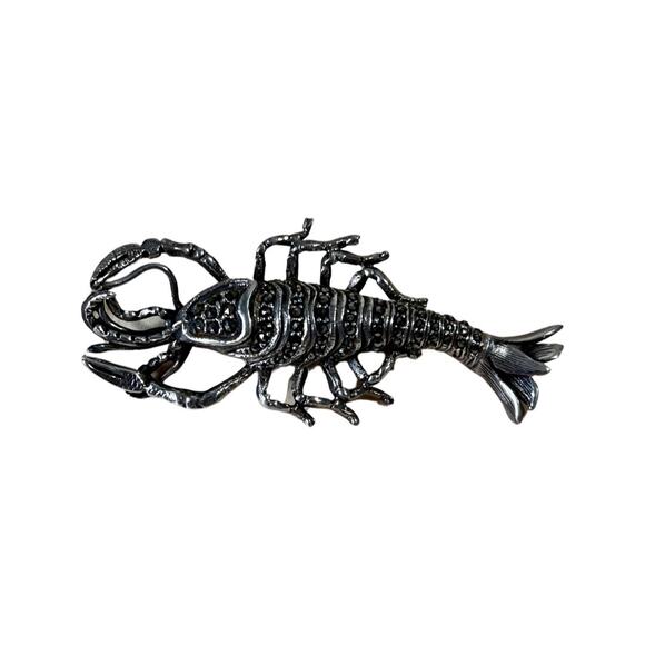 Silver Marcasite Lobster Brooch, Sterling Aquatic Animal Brooch, Crawfish Pin - Picture 1 of 8